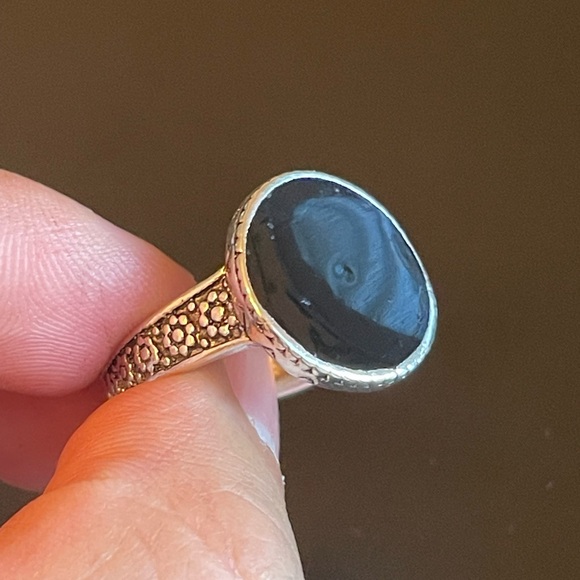 Round black obsidian S925 silver ring - Picture 6 of 9